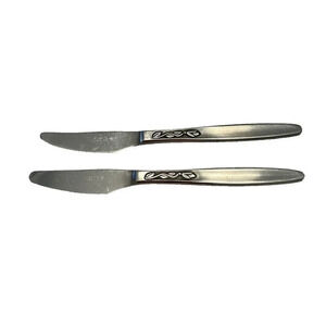 Vtg Amefa Tulip Time Stainless Dinner Knife Holland Serrated 8 1/4" Flatware x 2